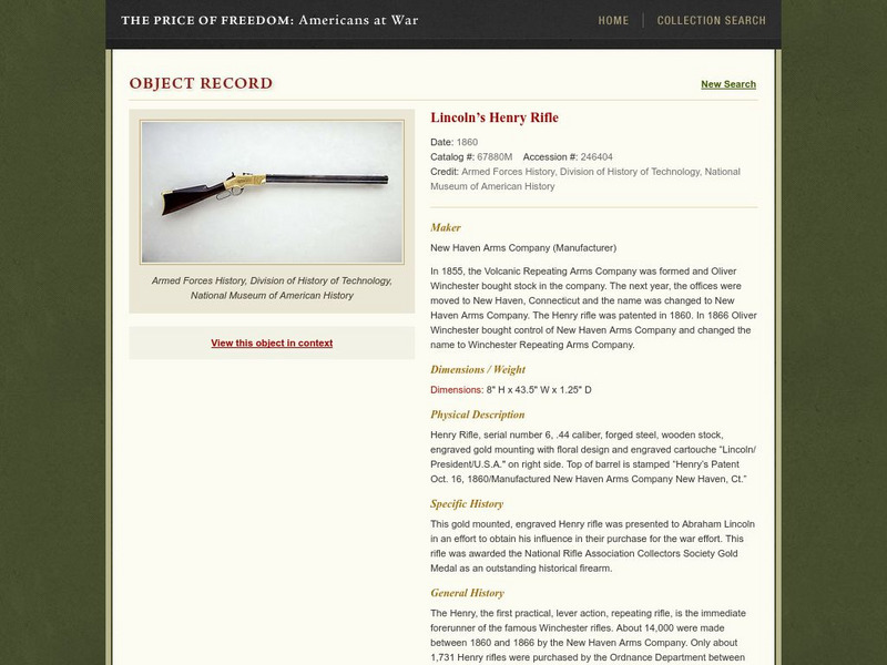 National Museum of American History: Price of Freedom: Lincoln's Henry Rifle Graphic National Museum of American History: Price of Freedom: Lincoln's Henry Rifle Graphic