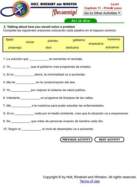 Holt, Rinehart and Winston: Ven Conmigo; Talking About How You Would Solve a Problem Unit Plan