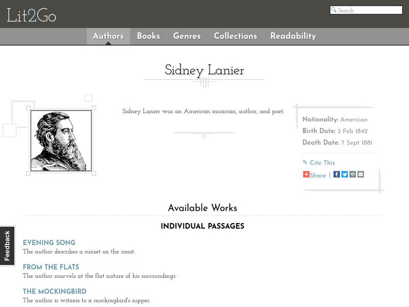 Lit2 Go: Sidney Lanier Unit Plan Lit2 Go: Sidney Lanier Unit Plan