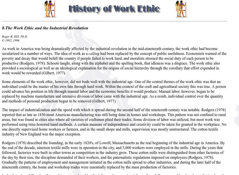 University of Georgia: History of Work Ethic: Work Ethic and Industrial Revolution Handout University of Georgia: History of Work Ethic: Work Ethic and Industrial Revolution Handout