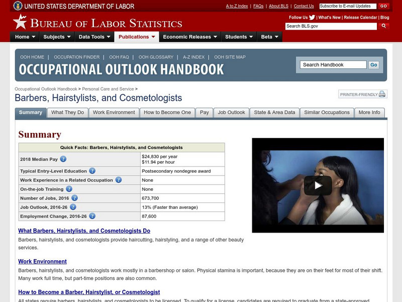 Bureau of Labor Statistics: Barbers, Hairstylists, Cosmetologists Website Bureau of Labor Statistics: Barbers, Hairstylists, Cosmetologists Website