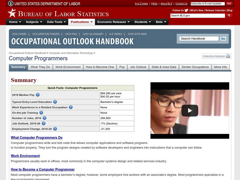 Bureau of Labor Statistics: Computer Programmers Handout