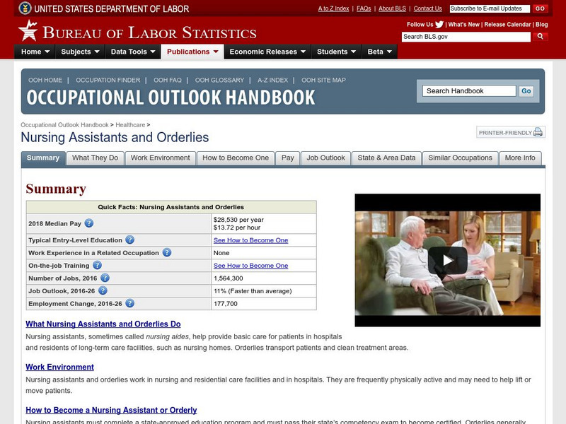 Bureau of Labor Statistics: Nursing Assistants and Orderlies Handout Bureau of Labor Statistics: Nursing Assistants and Orderlies Handout