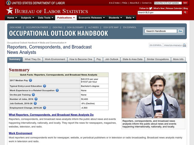 Bureau of Labor Statistics: Reporters, Correspondents, & Broadcast Analysts Activity Bureau of Labor Statistics: Reporters, Correspondents, & Broadcast Analysts Activity