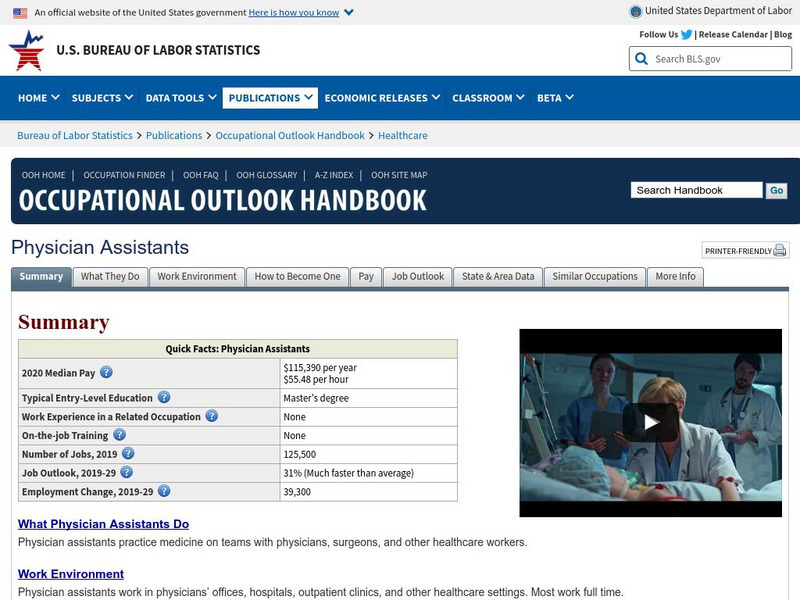 Bureau of Labor Statistics: Physician Assistants Handout Bureau of Labor Statistics: Physician Assistants Handout