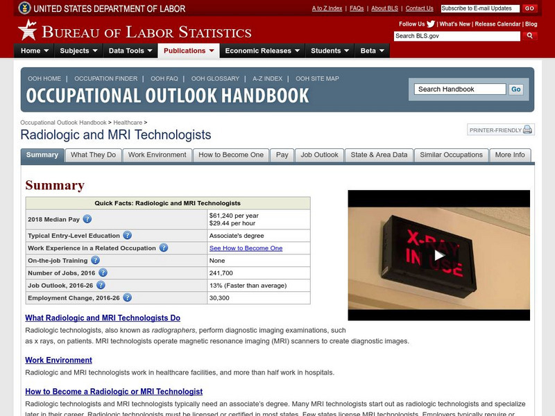 Bureau of Labor Statistics: Radiologic Technician Handout Bureau of Labor Statistics: Radiologic Technician Handout