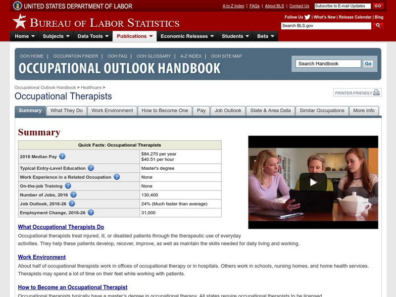 Bureau of Labor Statistics: Occupational Therapists Handout Bureau of Labor Statistics: Occupational Therapists Handout
