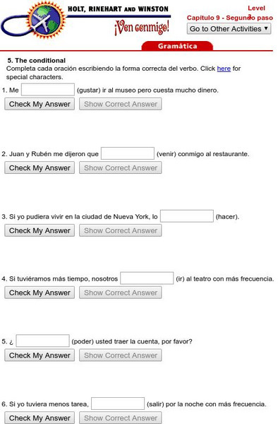 Holt, Rinehart and Winston: Ven Conmigo! The Conditional, Capitulo 9 Unit Plan