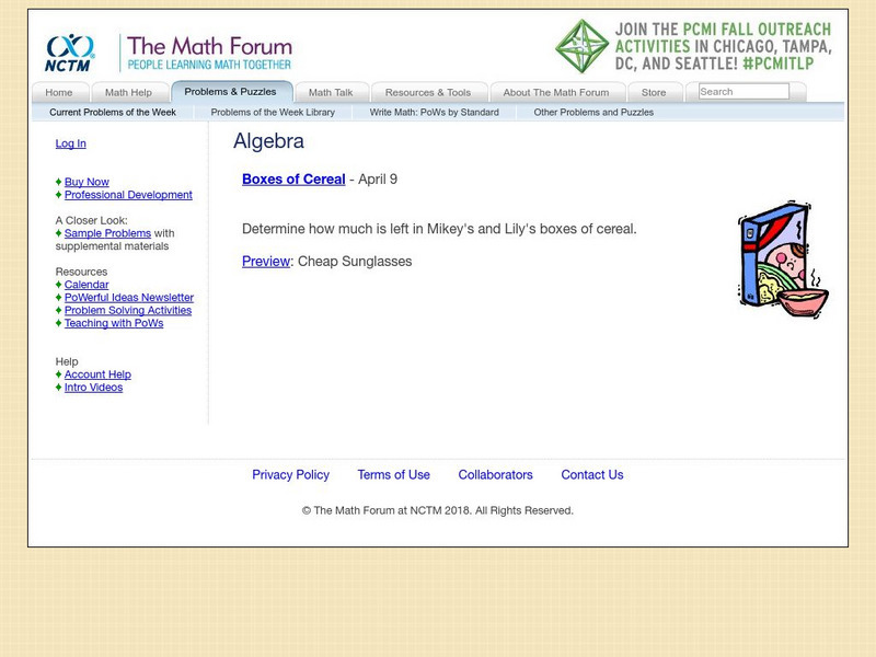 The Math Forum: Algebra Problem of the Week Activity The Math Forum: Algebra Problem of the Week Activity