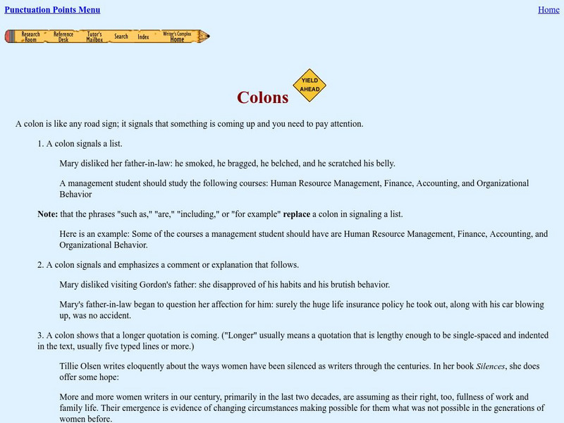 Empire State College: Colons: Rules for Use Handout Empire State College: Colons: Rules for Use Handout