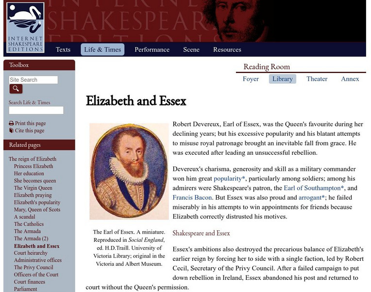 Internetshakespeare: Elizabeth I and the Earl of Essex Handout
