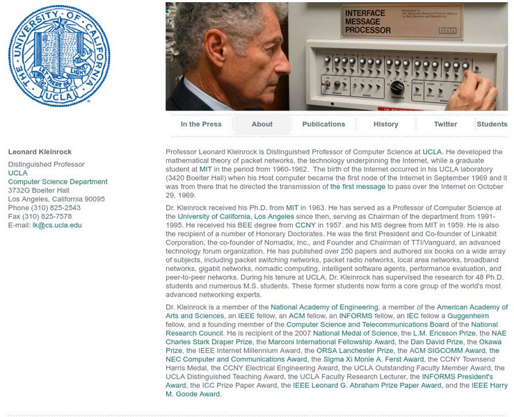 Ucla: Leonard Kleinrock, Professor Handout Ucla: Leonard Kleinrock, Professor Handout