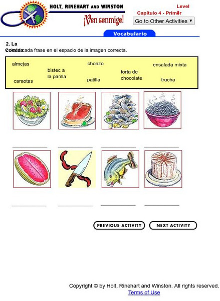 Holt, Rinehart and Winston: Ven Conmigo! La Comida, Capitulo 4 Interactive