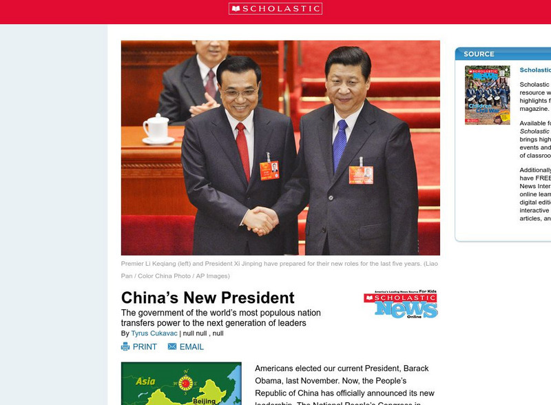 Scholastic News: China's New President Article Scholastic News: China's New President Article