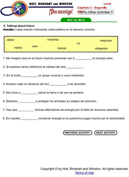 Holt, Rinehart and Winston: Ven Conmigo! Talking About Future Events, Capitulo 3 Unit Plan
