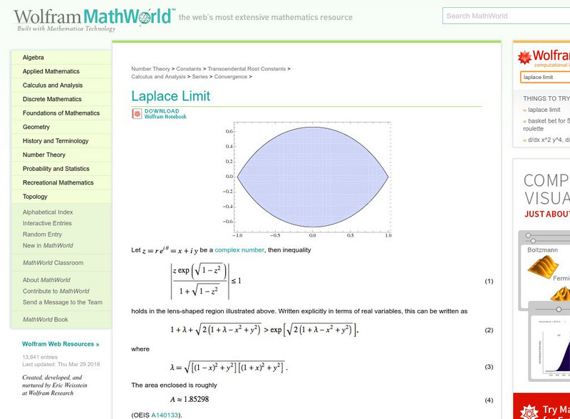 Wolfram Math World: Laplace Limit Handout Wolfram Math World: Laplace Limit Handout