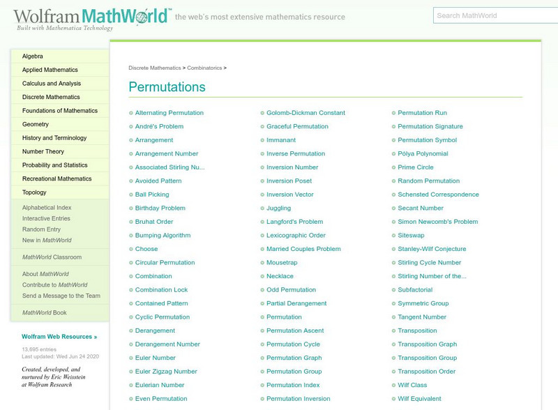 Wolfram Math World: Topics of Permutation Handout Wolfram Math World: Topics of Permutation Handout