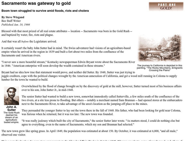 Gold Rush: Sacramento Was Gateway to Gold Handout Gold Rush: Sacramento Was Gateway to Gold Handout