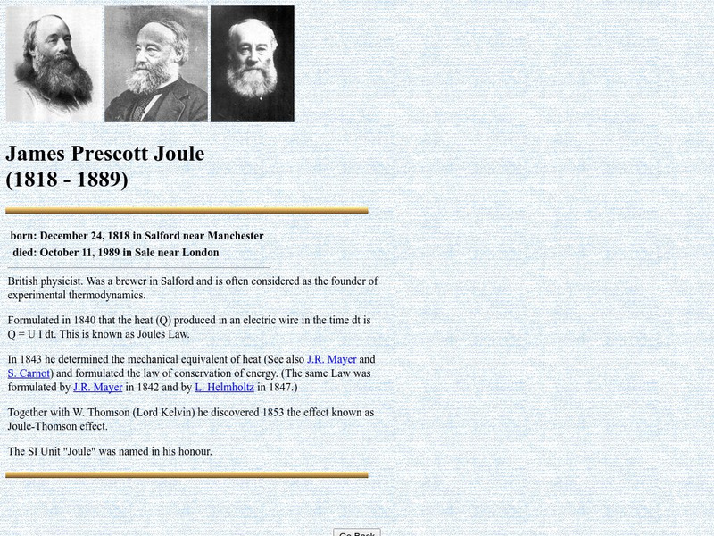 University of Waterloo: James Prescott Joule Website