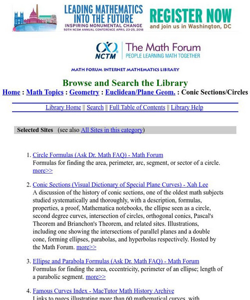 The Math Forum: Conic Sections/circles Website The Math Forum: Conic Sections/circles Website