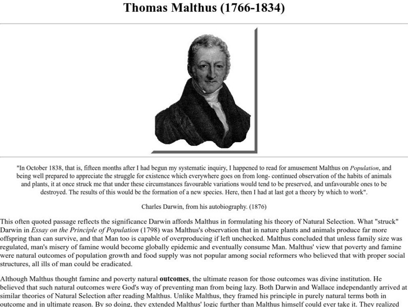 Ucmp: Thomas Malthus Handout Ucmp: Thomas Malthus Handout