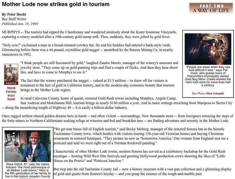 Gold Rush: Mother Lode Now Strikes Gold in Tourism Handout Gold Rush: Mother Lode Now Strikes Gold in Tourism Handout