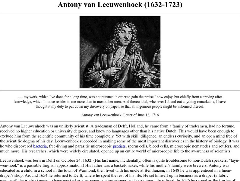 Ucmp: Antony Van Leeuwenhoek Handout Ucmp: Antony Van Leeuwenhoek Handout
