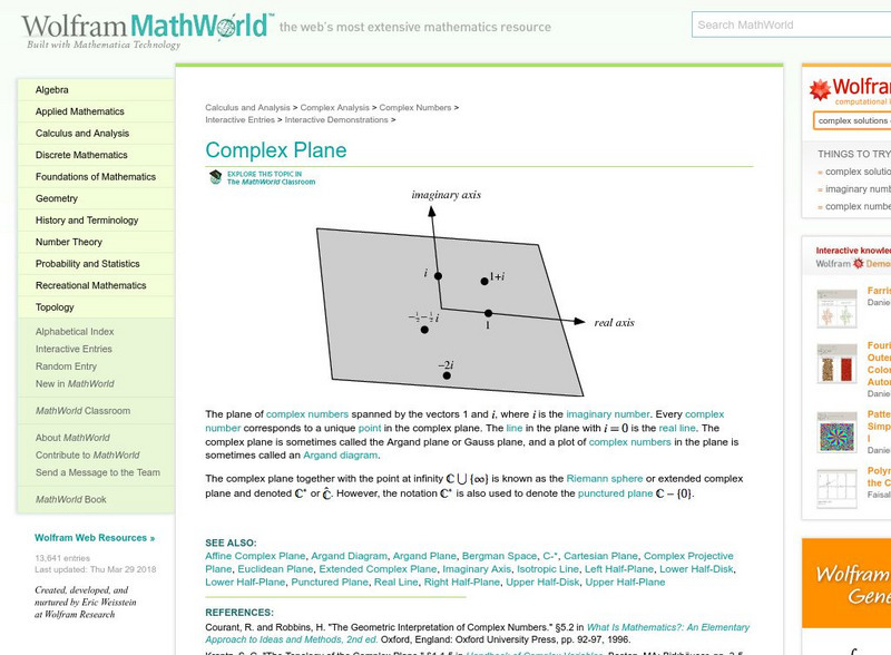 Wolfram Math World: Complex Plane Handout for 9th - 10th Grade | Lesson ...