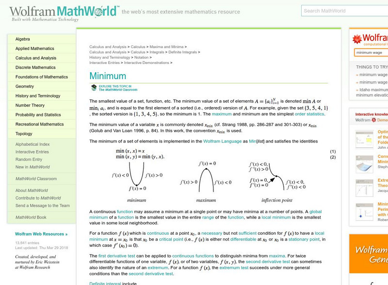 Wolfram Math World: Minimum Handout Wolfram Math World: Minimum Handout