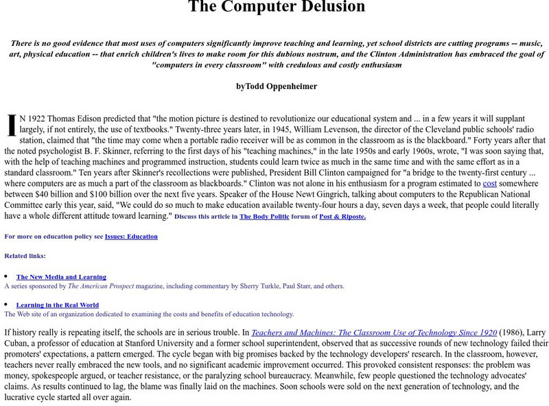 Cyber English (By Ted Nellen): Oppenheimer: The Computer Delusion Article Cyber English (By Ted Nellen): Oppenheimer: The Computer Delusion Article