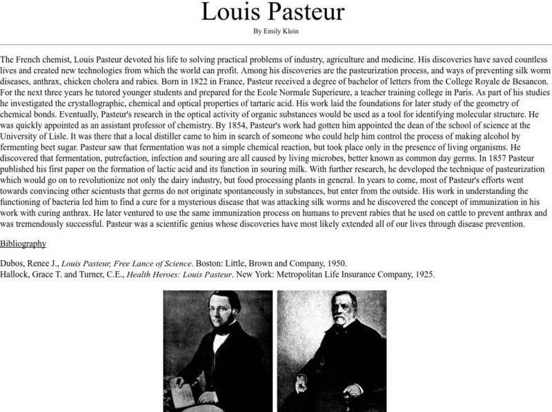 Louis Pasteur/biography Handout