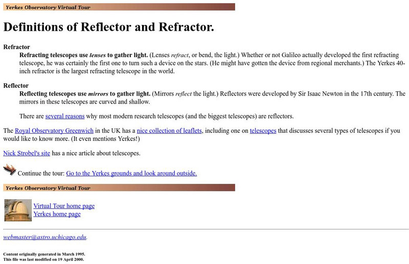 University of Chicago: Reflector and Refractor Handout University of Chicago: Reflector and Refractor Handout
