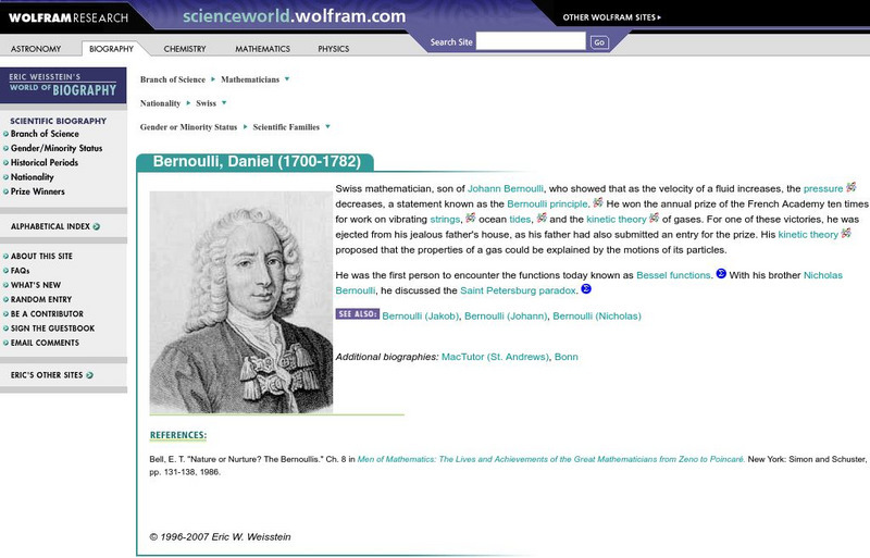 Wolfram Science World: Daniel Bernoulli Handout Wolfram Science World: Daniel Bernoulli Handout
