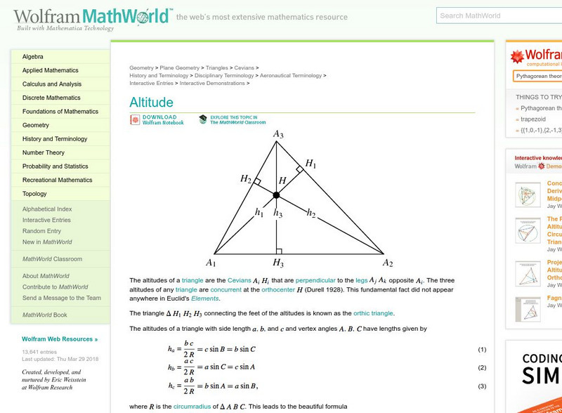 Wolfram Math World: Altitude Handout Wolfram Math World: Altitude Handout