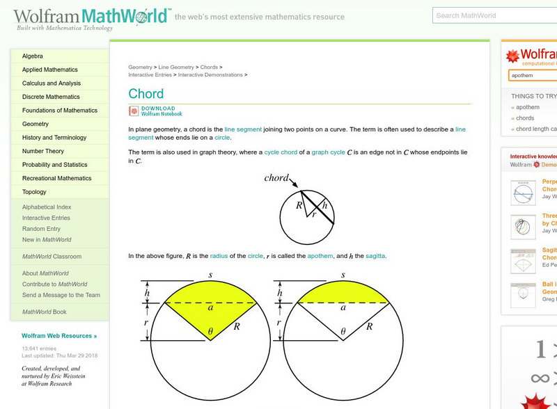 Wolfram Math World: Chord Handout Wolfram Math World: Chord Handout