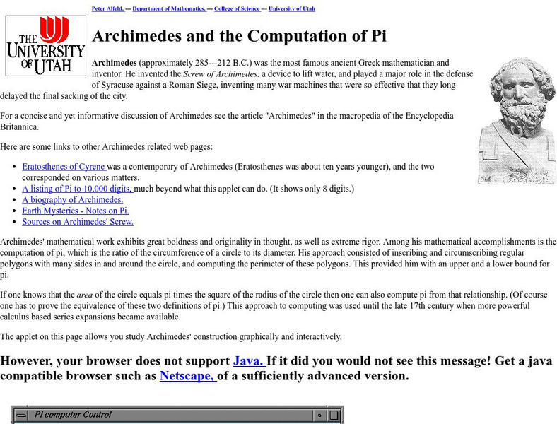 University of Utah: Archimedes and the Computation of Pi Handout