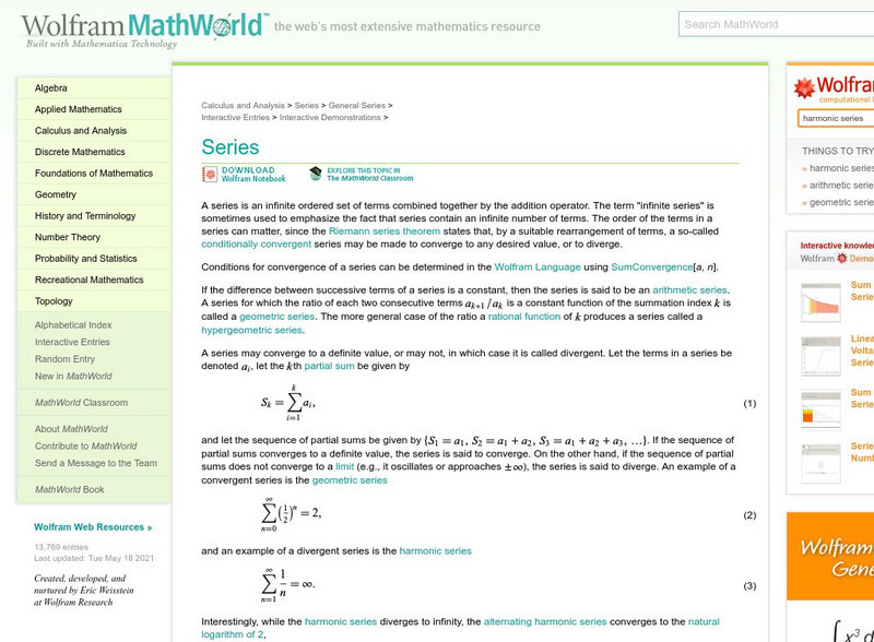 Wolfram Math World: Series Activity Wolfram Math World: Series Activity
