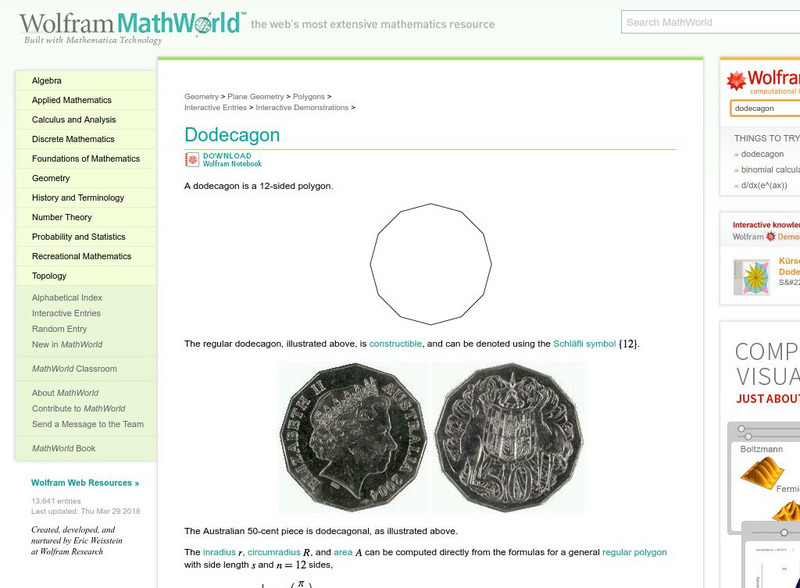 Wolfram Math World: Dodecagon Unit Plan