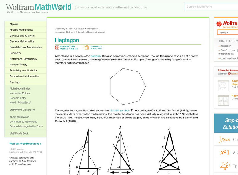 Wolfram Math World: Heptagon Handout Wolfram Math World: Heptagon Handout