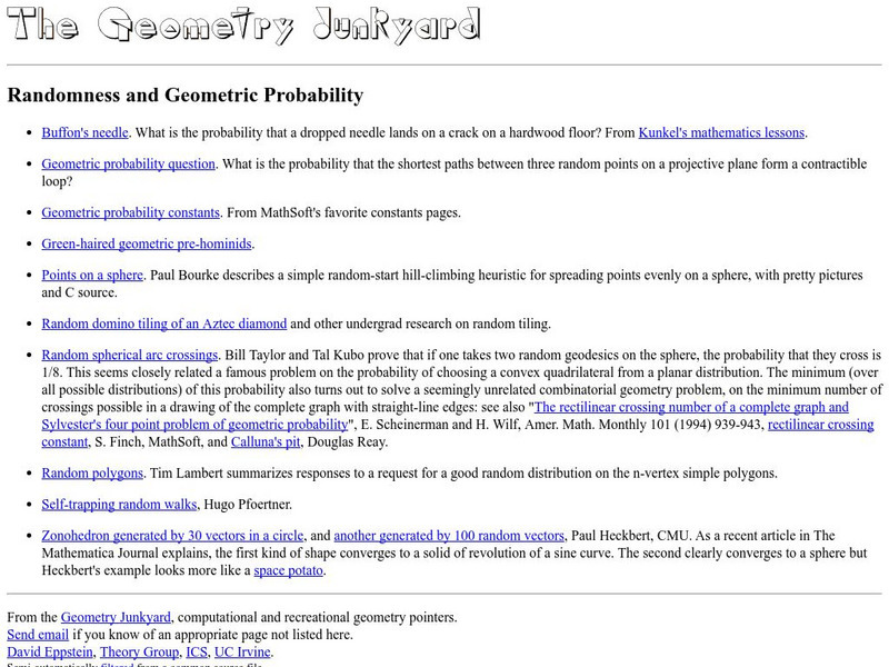 Geometry Junkyard: Randomness and Geometric Probability Handout Geometry Junkyard: Randomness and Geometric Probability Handout