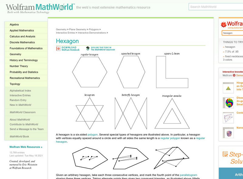 Wolfram Math World: Math World: Hexagon Unit Plan Wolfram Math World: Math World: Hexagon Unit Plan