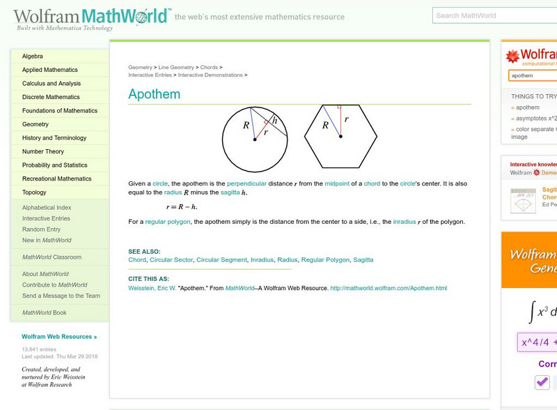 Wolfram Math World: Apothem Unit Plan Wolfram Math World: Apothem Unit Plan