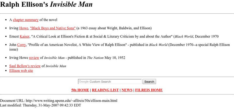 Ralph Ellison's "Invisible Man" Unit Plan Ralph Ellison's "Invisible Man" Unit Plan
