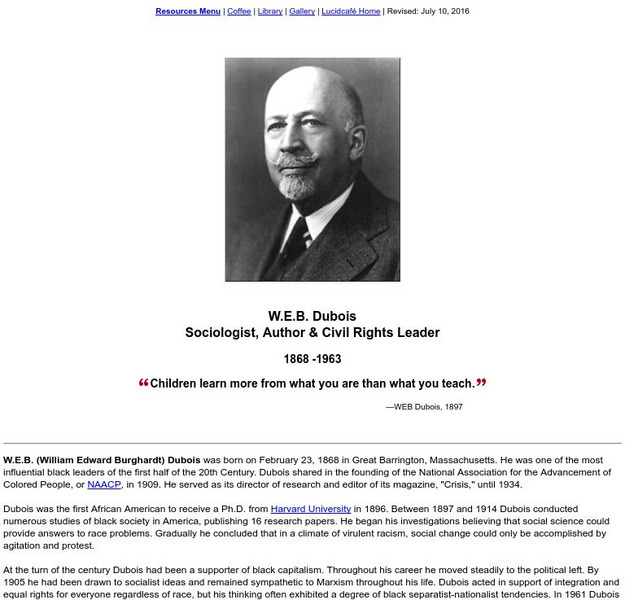 Lucid Cafe: Du Bois Overview and Links Handout Lucid Cafe: Du Bois Overview and Links Handout