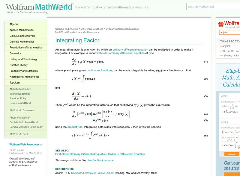 Wolfram Math World: Integrating Factor Handout Wolfram Math World: Integrating Factor Handout