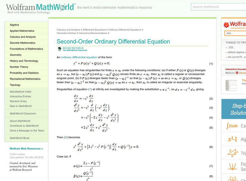 Wolfram Math World: Ode Second Order Handout Wolfram Math World: Ode Second Order Handout