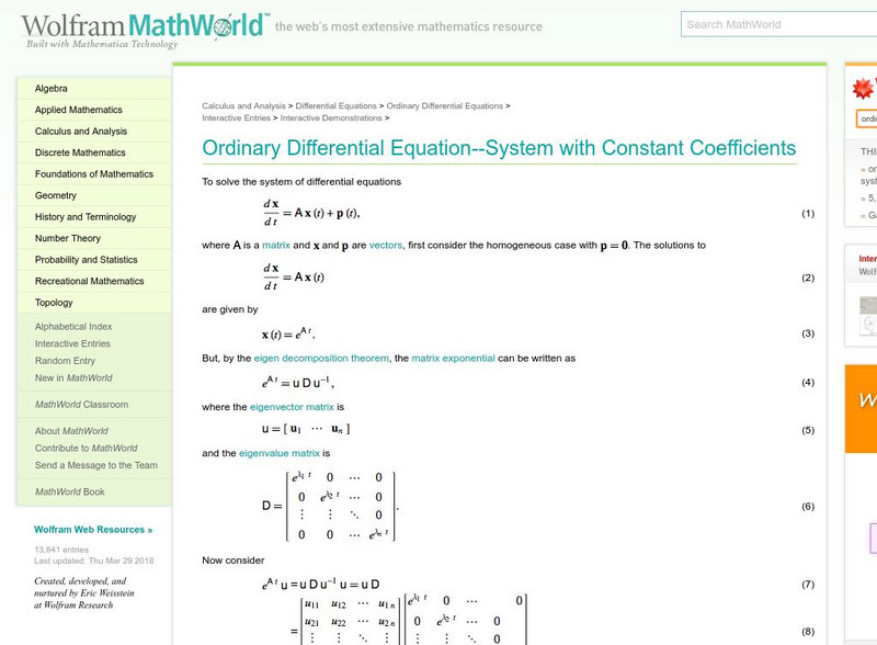 Wolfram Math World: Ode With Constant Coefficients Handout Wolfram Math World: Ode With Constant Coefficients Handout