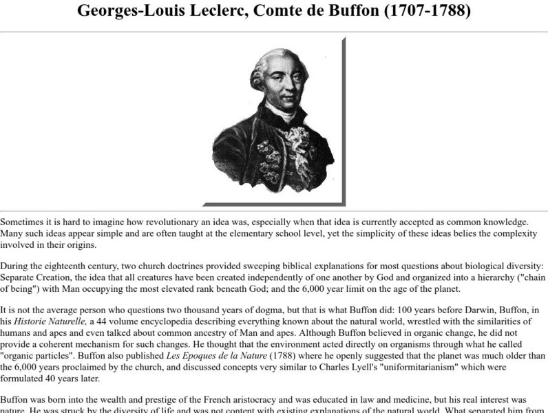Ucmp: Georges Louis Leclerc, Comte De Buffon Handout Ucmp: Georges Louis Leclerc, Comte De Buffon Handout