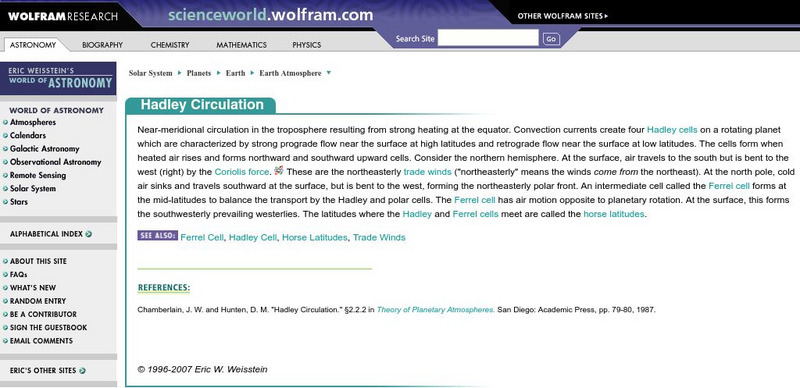 Wolfram Science World: Hadley Circulation Handout Wolfram Science World: Hadley Circulation Handout