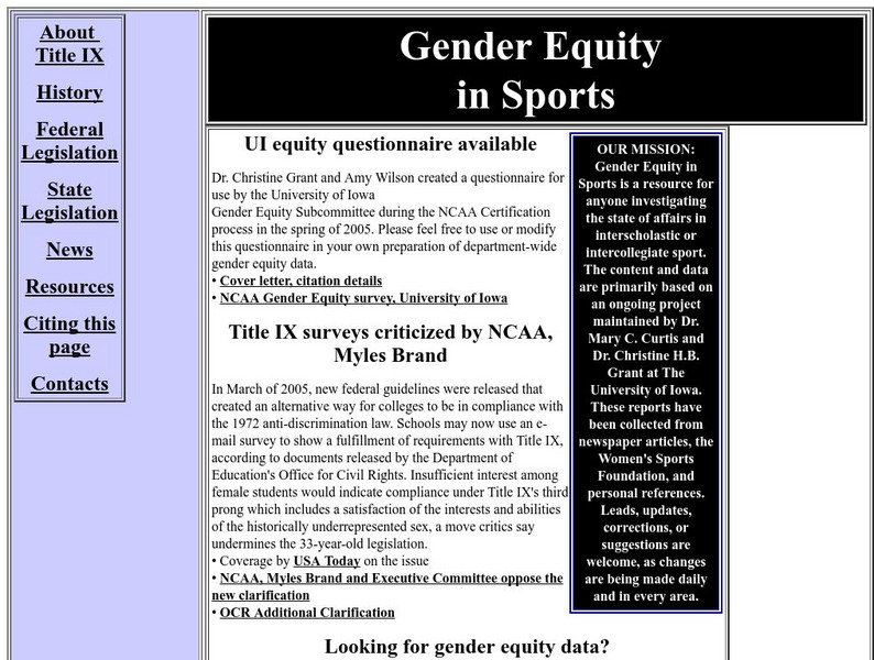 University of Iowa Libraries: Gender Equality in Sports Website